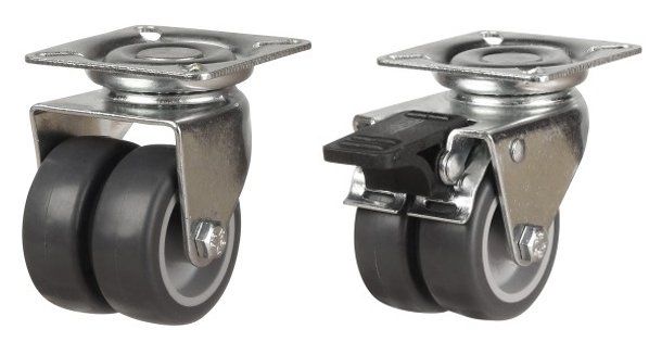 75mm Twin Grey Non-Marking Rubber Wheel Plate Fitting