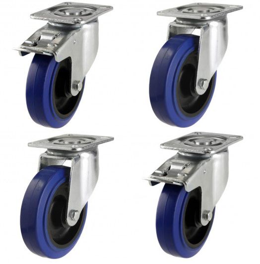 200mm Blue Elastic Rubber Castors (Set of 4)