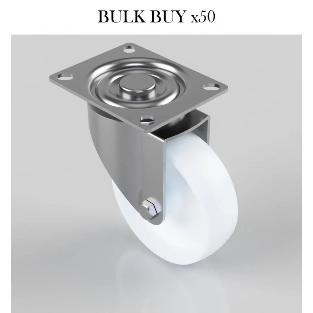 Economy 100mm Swivel Castor With White Polypropylene (Plastic) Wheel (150kg) - BULK BUY QUANTITY OF 50 CASTORS