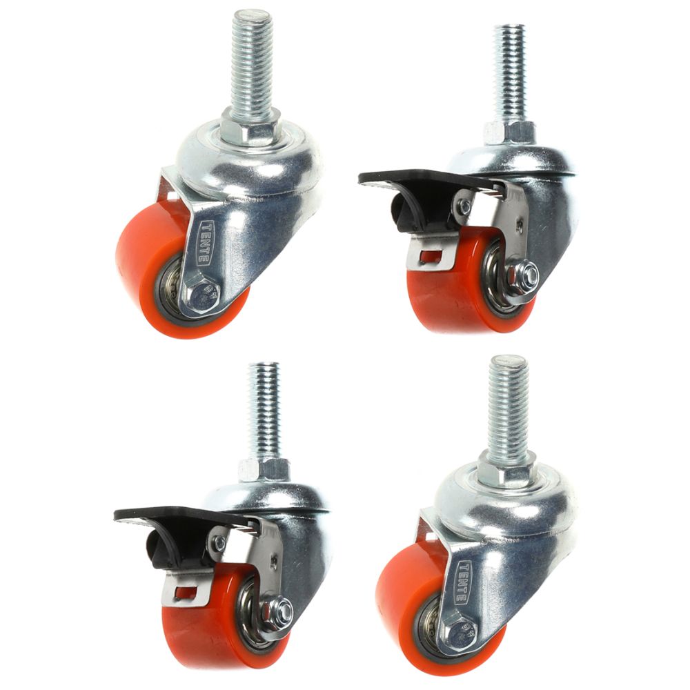 35mm Swivel & Brake Polyurethane M12 Stem Fit (Low Level) Set of 4 - 100kg per Castor
