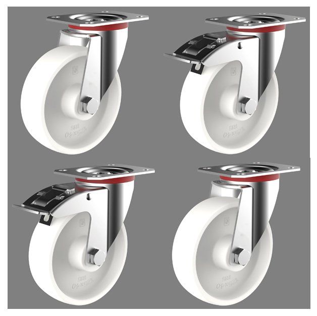 200mm White Nylon Castors (Set of 4)