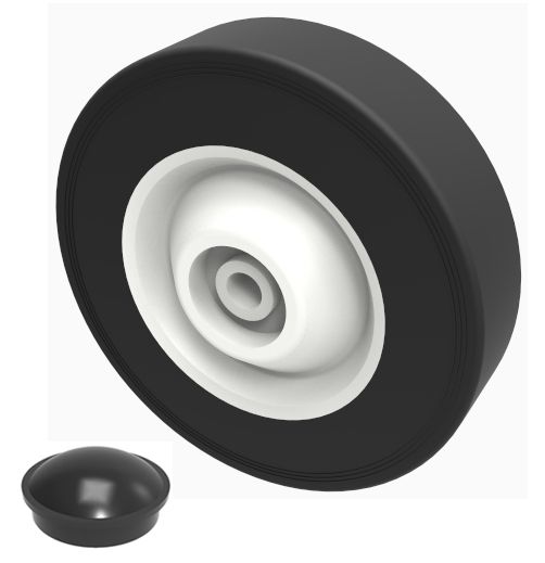 150mm, 180mm & 200mm Trolley White Centre Wheel With Axle Cap (1/2" (12.7mm) BORE)