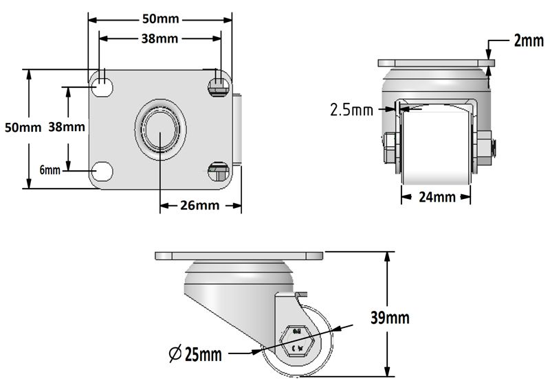 Heavy Duty 25mm Nylon Swivel Plate Fit (LOW LEVEL)