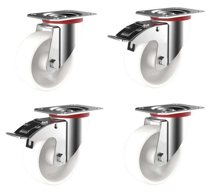 200mm White Nylon Castors (Set of 4)