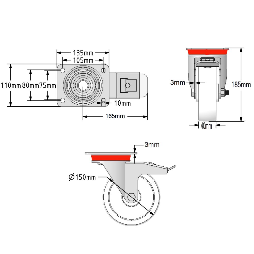 150mm White Nylon Castors (Set of 4)