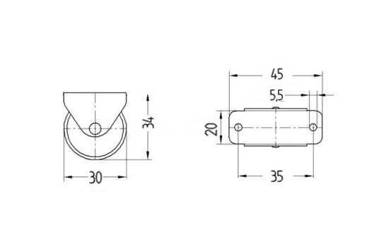 30mm Black Plastic Wheel Fixed Castor (SET OF 4)