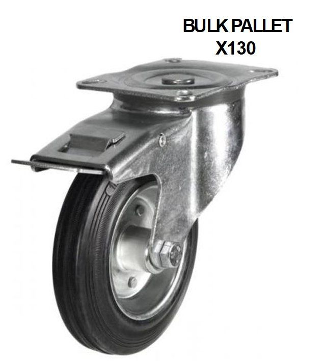 200mm Swivel/Brake Castors with Black Rubber Tyred Steel Centre Wheel (205kg) - BULK PALLET BUY OF 130 CASTORS