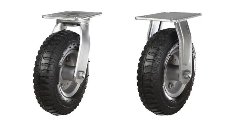 Pneumatic Castor 220mm Swivel & Fixed Steel Centred Wheel (2.50-4 TYRE 4 PLY)