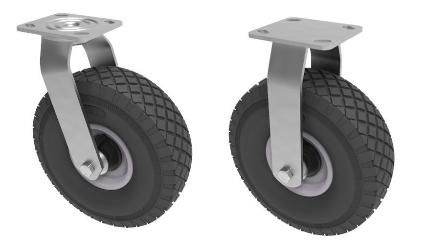 260mm Pneumatic Steel Centred Swivel & Fixed Castors (Large Plate) 200KG