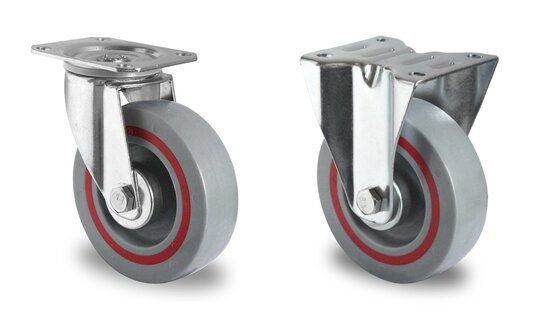 125mm Medium Duty Swivel & Fixed Roll Cage / Noise Reduction Composite Nylon Sandwich Wheel Castor (150kg)
