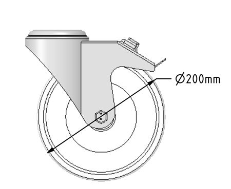 Single Bolt Hole Puncture Proof Pneumatic Equivalent Castor 200mm Swivel & Brake Steel Centred
