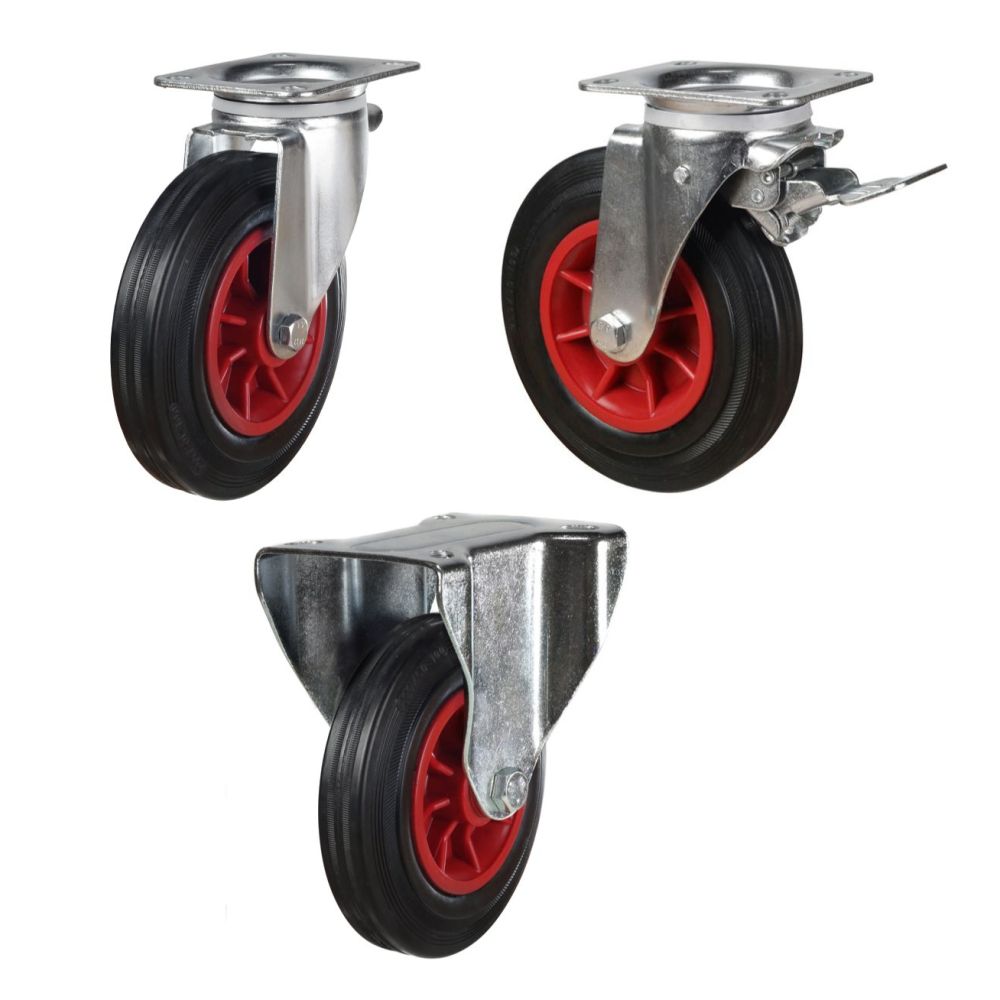 200mm Wheel Diameter Waste & Recycling Bin Castors (Plastic Centre)