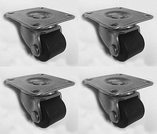 25mm Black Nylon Plate Fit Swivel Set of 4 (Low Level) - 60kg per Castor Castor
