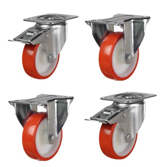 125mm Polyurethane/Nylon Brake & Fixed (Set of 4)