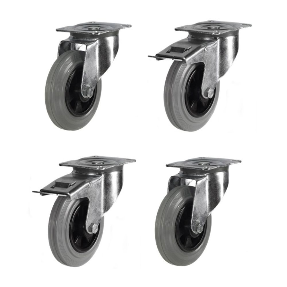 125mm Grey Non-Marking Rubber Castors (Set of 4)