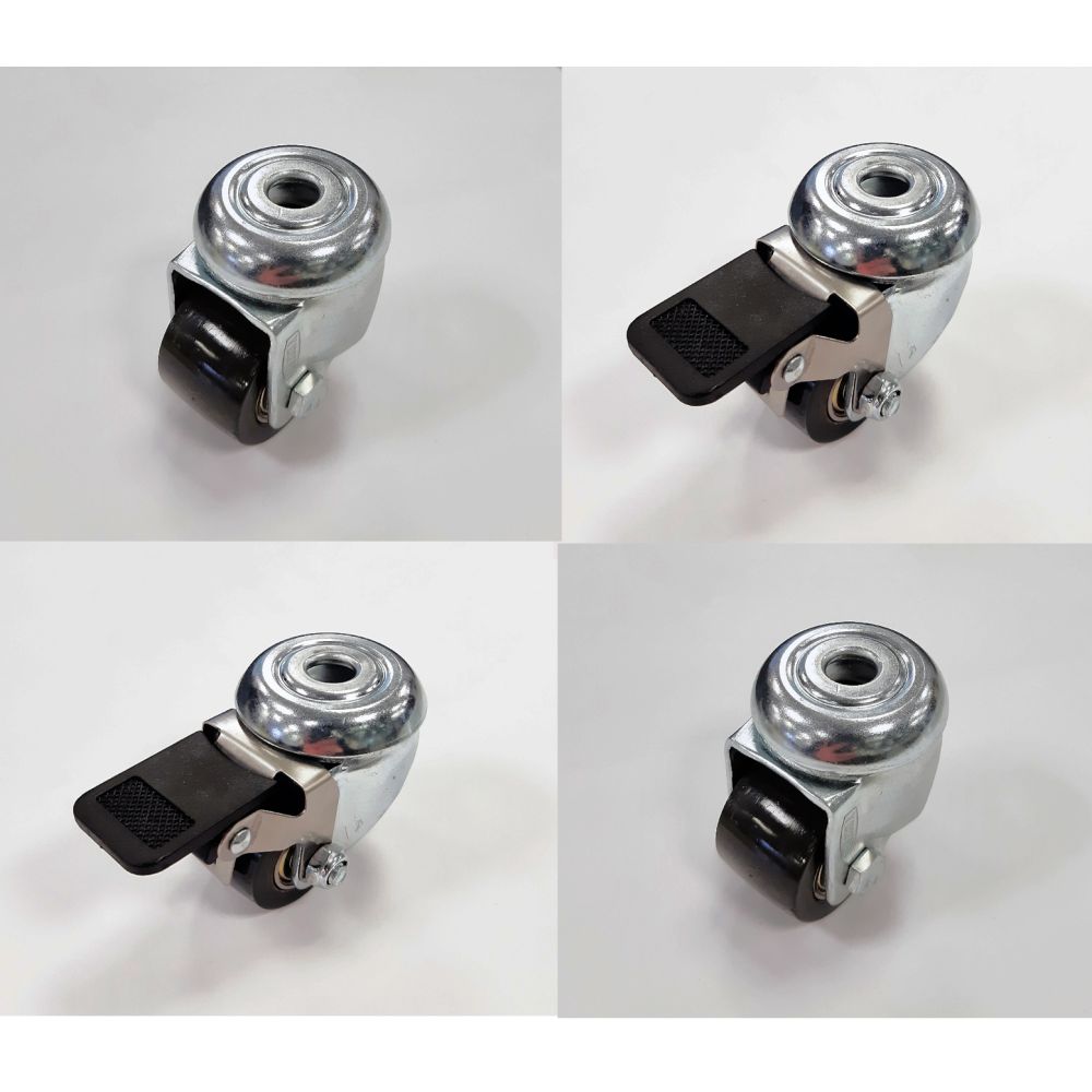35mm Swivel & Brake Grey Polyurethane M10 Bolt Hole Fit (Low Level) Set of 4 - 100kg per Castor