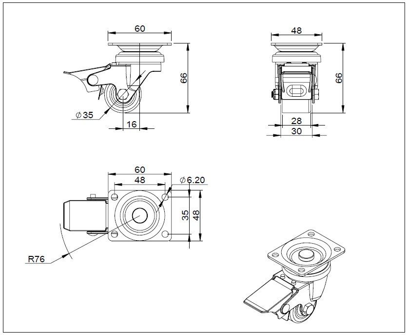 35mm Black Polyurethane Plate Fit (LOW LEVEL) SET OF 4 - 300kg per Set of 4