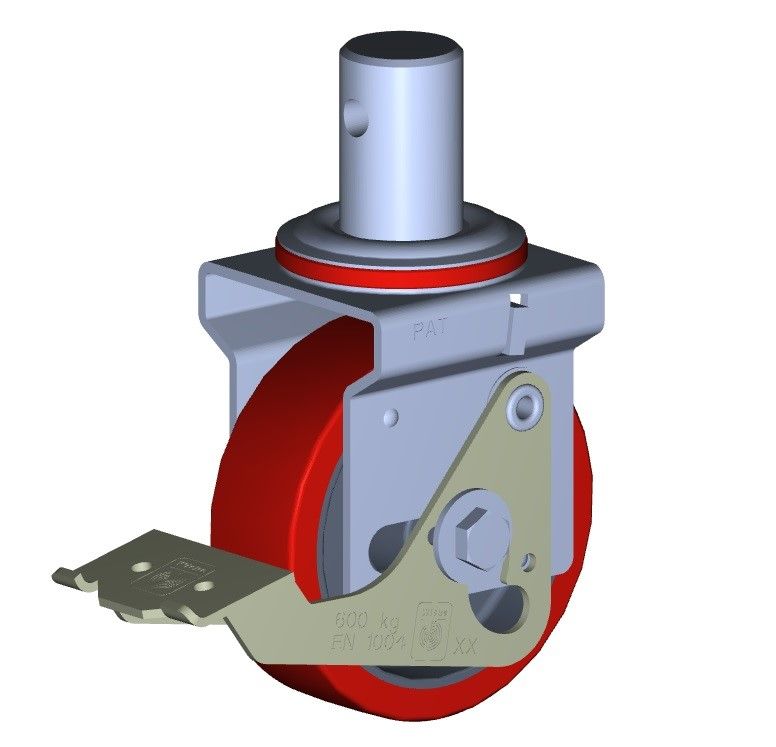 125mm Scaffold Castor Polyurethane Wheel, Total Stop Brake with Solid Plug Fitting 38mm