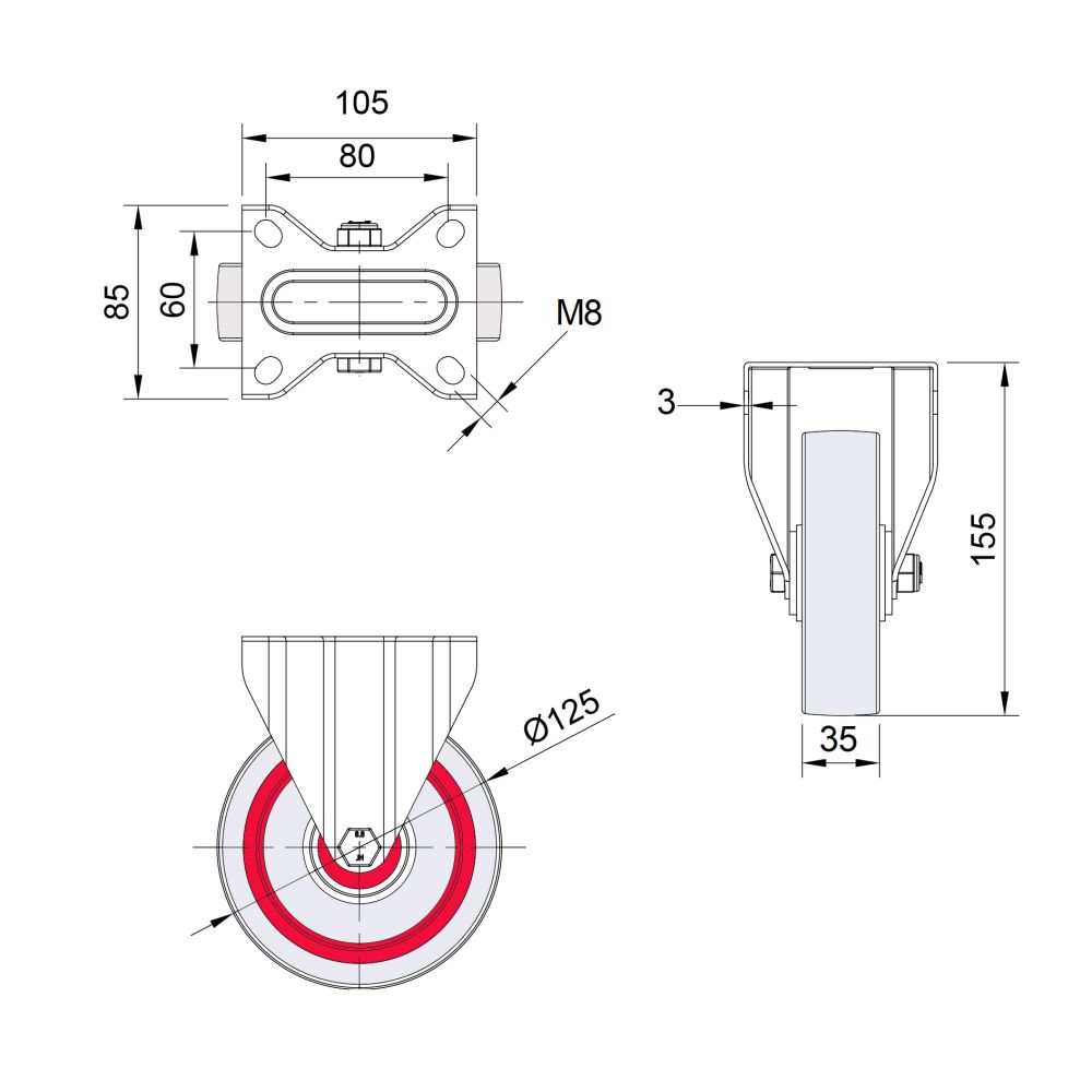 125mm Heavy Duty Swivel & Fixed Roll Cage / Noise Reduction Composite Nylon Sandwich Wheel Castor (250kg)