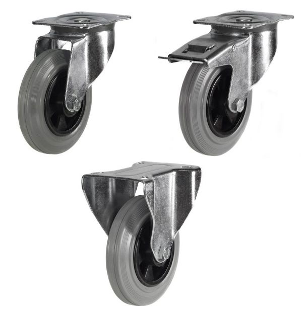 100mm Grey Non-Marking Rubber Plate Fitting Castor