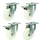 100mm White Polypropylene Castors (Set of 4) 75x45 Bolt Centres (90kg)
