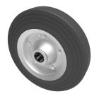 200mm Silver Steel Centre, Rubber Tyre Trolley Wheel 1" (25.4mm) Roller Bearing Bore - 185Kg