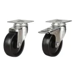 100mm Swivel & Swivel/Brake Plate Fitting Castor With Black Nylon Wheel