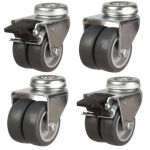 50mm Twin Wheel Grey Non-Marking Rubber Apparatus Single Bolt Hole Fitting Castors (Set of 4)