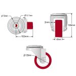 125mm Stainless Steel Single Bolt Hole Fitting Swivel & Braked Castors with Maroon Polyurethane/Nylon Wheel Set of 4 (450Kg per Set)