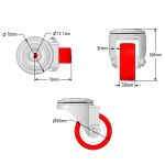 80mm Red Polyurethane Single Bolt Hole Fitting Castors (Set of 4)