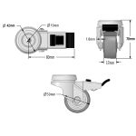 50mm Grey Non-Marking Rubber Apparatus Single Bolt Hole Fitting Castors (Set of 4)