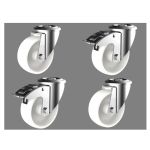 100mm White Nylon Single Bolt Hole Fitting Castors (Set of 4)