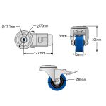 80mm Blue Elastic Rubber Single Bolt Hole Fitting Castors (Set of 4)
