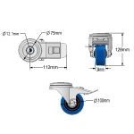 100mm Stainless Steel Single Bolt Hole Fitting Swivel & Braked Castors with Non-Marking Blue Elastic Rubber/Nylon Wheel Set of 4 (210Kg per Set)