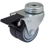 50mm Grey Twin Rubber Bolt Hole Swivel Brake Castor
