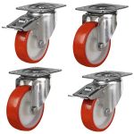 200mm Red Polyurethane Castors (Set of 4)