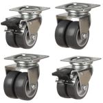 50mm Twin Wheel Grey Rubber Non-Marking Apparatus Plate Fitting Castors (Set of 4)