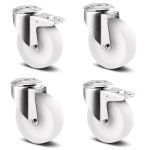 80mm White Nylon Single Bolt Hole Fitting Castors (Set of 4)