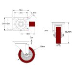 100mm Red Polyurethane Castors (Set of 4) 75x45 Bolt Centres (90kg)