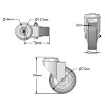 75mm Grey Non-Marking Rubber Apparatus Single Bolt Hole Fitting Castors (Set of 4)