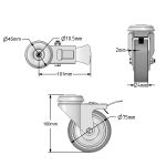 75mm Grey Non-Marking Rubber Apparatus Single Bolt Hole Fitting Castors (Set of 4)