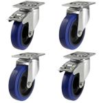 200mm Blue Elastic Rubber Castors (Set of 4)
