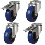 100mm Blue Elastic Rubber Single Bolt Hole Fitting Castors (Set of 4)