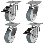 50mm Grey Rubber Non-Marking Apparatus Plate Fitting Castors (Set of 4)