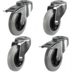 100mm Grey Non-Marking Rubber Single Bolt Fitting Castors (Set of 4)