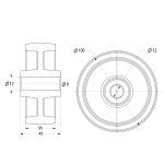 100mm High Temp Aluminium Wheel 12mm/8mm  Plain Bore (280 °C)
