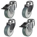 75mm Grey Non-Marking Rubber Apparatus Single Bolt Hole Fitting Castors (Set of 4)