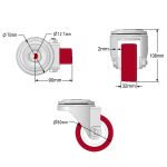 80mm Stainless Steel Single Bolt Hole Fitting Swivel & Braked Castors with Maroon Polyurethane/Nylon Wheel Set of 4 (300Kg per Set)