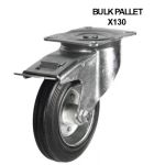 200mm Swivel/Brake Castors with Black Rubber Tyred Steel Centre Wheel (205kg) - BULK PALLET BUY OF 130 CASTORS