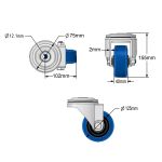 125mm Stainless Steel Single Bolt Hole Fitting Swivel & Braked Castors with Non-Marking Blue Elastic Rubber/Nylon Wheel Set of 4 (210Kg per Set)
